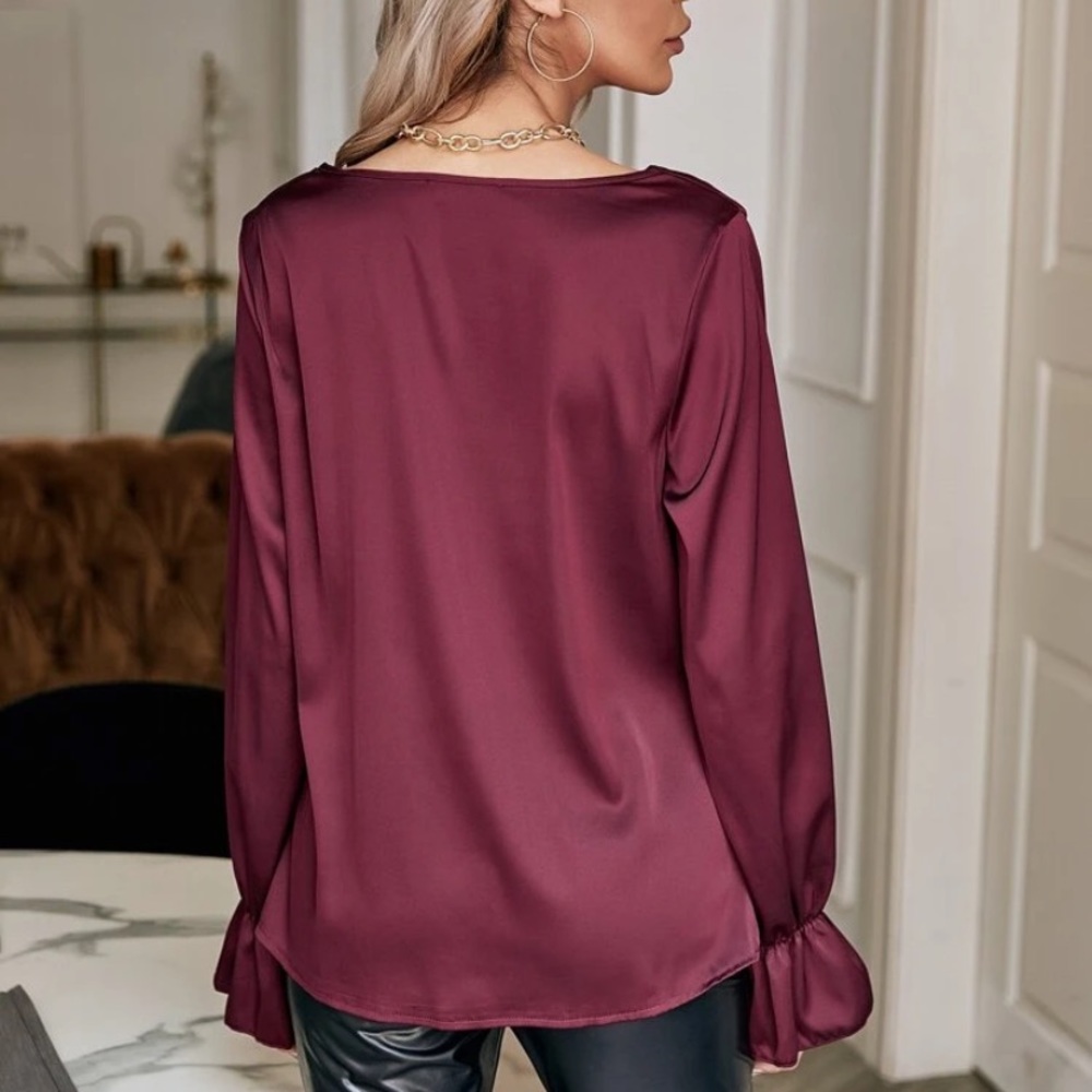 Maroon Cowl Neck Flouce Sleeve Blouse